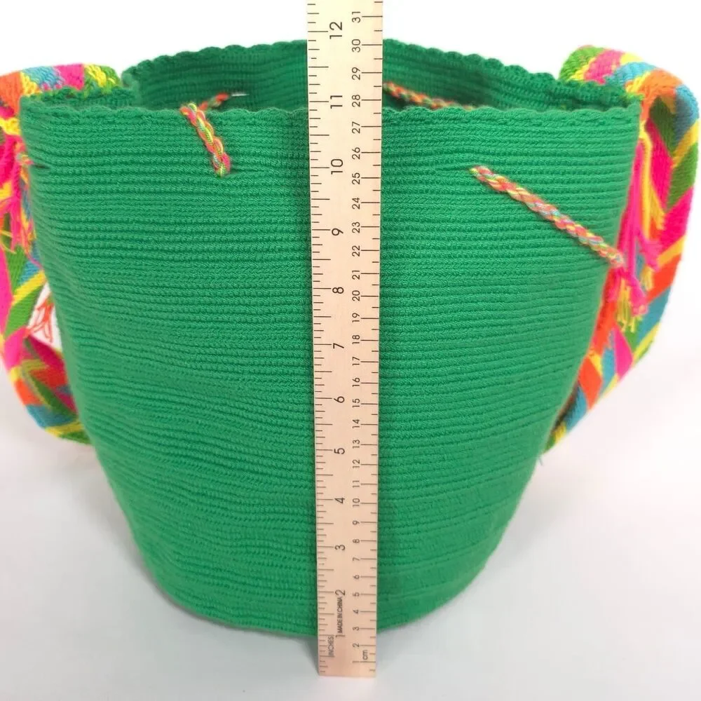 Colombian Large Handmade Wayuu Mochila Bag Solid‎ Casual Top Quality Green Multi